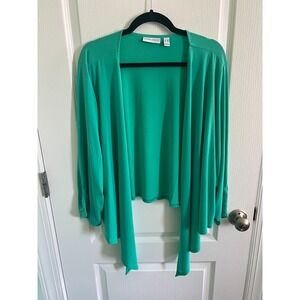 Susan Graver Womens Green Waterfall Cardigan Liquid Knit Career Work Size 3X